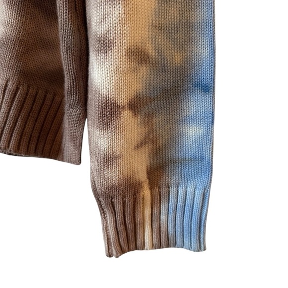 All Worthy | Women's Blue Tan Tie-Dye Crew Neck Sweater Size Medium - Picture 2 of 9
